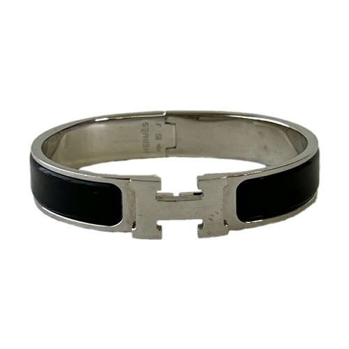 HERMÈS Bracciale Hermes Click Clack H Logo PM Argento Nero Metallo