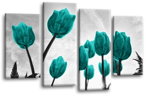 Floral Wall Art Teal Living Room Bedroom Framed Canvas Picture Ready to Hang - Picture 1 of 6
