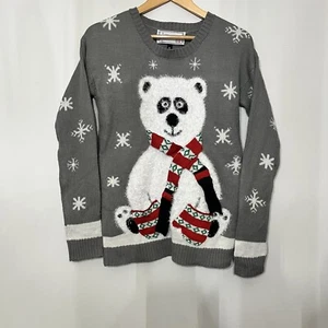 Holiday Sweater 3D Christmas Polar Bear Snowflakes Knit Medium - Picture 1 of 7