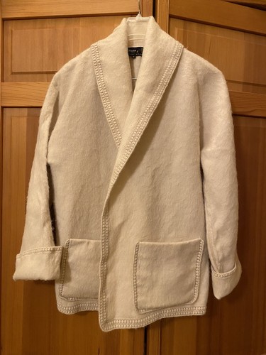 OFF WHITE Giacca di lana 100% alpaca ""Mons Repos"" anteriore aperto taglia S made in Perù. Involucro avorio