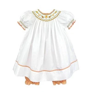 Petit Ami White Orange Harvest Smocked Dress Pantaloon Set 12 18 24 Months - Picture 1 of 1