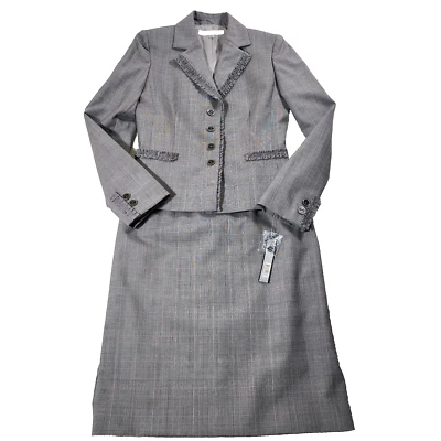 Traje Falda Tahari ASL Mujer Negro Rosa Volantes Príncipe de Gales Cuadros Exec Preppy Foto 1 de 4