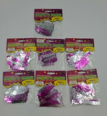 Confeti con nombre personalizado Angela 7 paquetes rosa y plata fiesta cumpleaños Foto 1 de 4