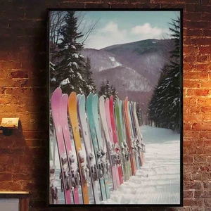 Colorful Skis Poster Retro Winter Sports Wall Art Vintage Alpine Skiing Print - Imagen 1 de 5