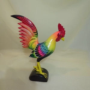Hand Carved Colorful Rooster Figurine - Picture 1 of 8