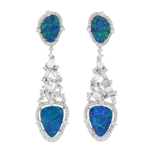 Unique Blue Triplet Fire Opal Gemstone Handmade 925 Sterling Silver Earrings - Picture 1 of 7