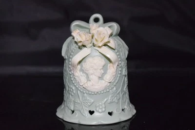 Vintage Jasperware bisque sage green porcelain cameo bell - Image 1 of 4