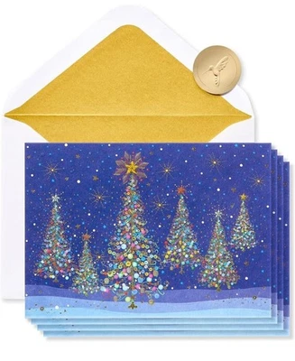 Papyrus Boxed Christmas Cards, Magical Row of Holiday Trees New Box of 14 - Image 1 of 4