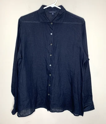 Camisa con botones Lands End para mujer mediana 10-12 azul marino lino manga larga Foto 1 de 4