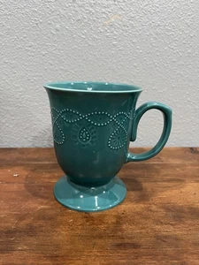 Pioneer Woman Pedestal Mugs Teal Cowgirl Lace Coffee Tea Farmhouse Cups - Picture 1 of 5