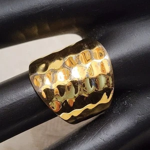 VINTAGE SETA 925 STERLING SILVER GOLD VERMEIL RING  Wide Band Hammered Texture - Picture 1 of 7