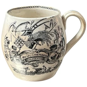 Antigua Taza Liverpool Siglo XIX Brazos de Granjero Dios Velocidad El Arado Diligencia - Imagen 1 de 10