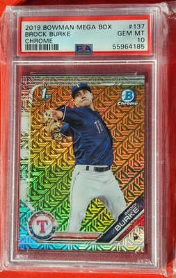 2019 Bowman Mega Brock Burke 1st Chrome PSA 10 Rangers RC - Image 1 of 2