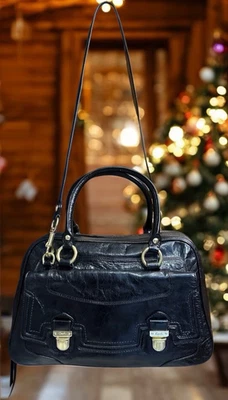 COACH Black Leather POPPY PUSHLOCK Lmt Ed. Satchel Shoulder Purse Bag #17888 - Image 1 of 4