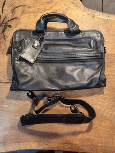 TUMI ALPHA Slim Deluxe Aktentasche Businesstasche Leder schwarz + Schultergurt  - Bild 1 von 11