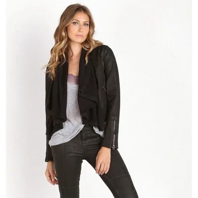 Chaqueta de moto Free People para mujer negra con drapeado frontal talla 12 Foto 1 de 4