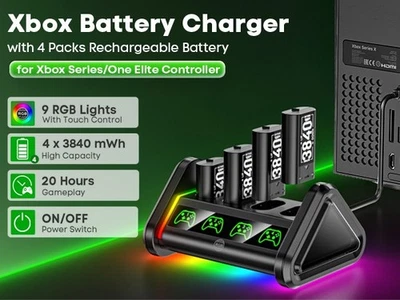 X4 Manette Batteries et Chargeur RGB Dock pour Xbox One Series X/S Elite 3840mWh - Photo 1/4