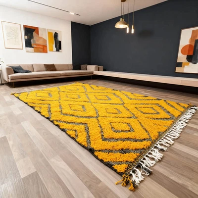 Amaizing Artistic Handmade Beni Ourain Rug, Yellow Rug, Custom Size Wool Rug - Image 1 of 4