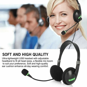 USB Headset Kopfhörer mit Mikrofon Telefon Stereo Computer PC Laptop Headphone - Bild 1 von 7