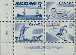 Canada PB#368a - Recreation Sports (1956) 4 x 5 Se-tenant block of 4 (365-368) - Picture 1 of 1