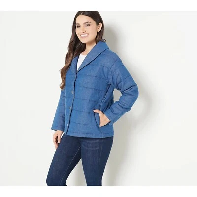 Chaqueta Chal Acolchada Isaac Mizrahi Live True Denim Para Mujer 3X Mediana Índigo NUEVA Foto 1 de 4