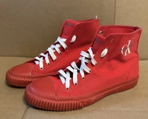 Calvin Klein ICARO High Top Sneakers Red Canvas Men’s Size 7.5 - Picture 1 of 12