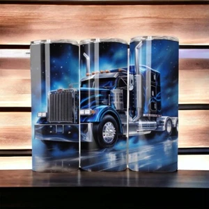 Semi Truck  Tumbler 20oz With Lid 2 Straws Straw Rubber Bottom Great Quality - Imagen 1 de 1