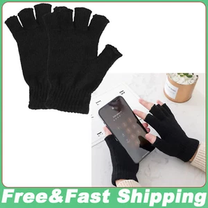 Guantes unisex de punto negro sin dedos para hombre y mujer - elegantes guantes de invierno - Imagen 1 de 10