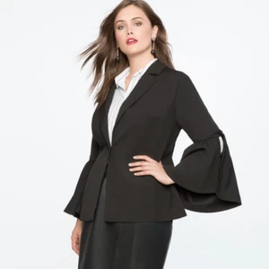 Eloquii Black Ponte Knit Open Front Blazer Size 16 Flare Sleeve Detail Work New - Picture 1 of 10