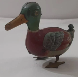 Vintage Tin Fine Litho Wind Up Mallard Duck Toy No Key - Picture 1 of 21