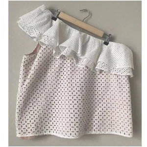 J. Crew Women’s Top Size 0 Petite White Eyelet Lace One Shoulder Ruffle - Picture 1 of 5