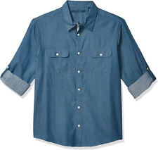 Perry Ellis Men's Big & Tall Long Sleeve Solid Twill Untucked Shirt,2XLT.
