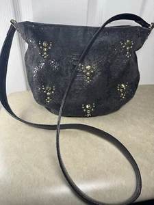 Juicy Couture Studded Sheep Skin Leather Snake Print Cross Body Black Purse Gold - Picture 1 of 12