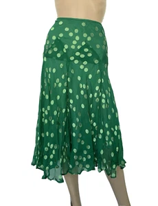 TOAST Green Polka Dot Chiffon Silk Blend Midi Skirt UK 12 US 8 EU 40 Perfect - Picture 1 of 16