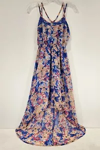 Vintage Y2k Candies blau Blumen Maxikleid Spaghettiträger Hi-Lo Gr. XS Resort Kreuzfahrt - Bild 1 von 10