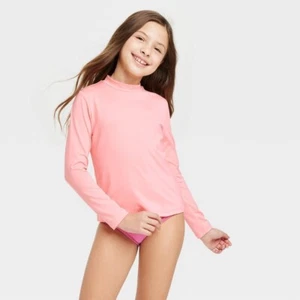 SSN) Girls' Long Sleeve Solid Rash Guard Top - Cat & Jack™ Pink XL 14 - Picture 1 of 1