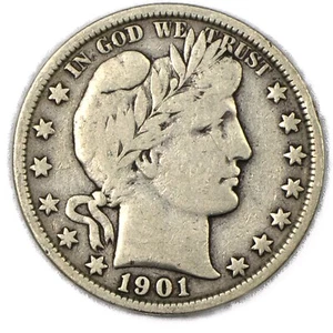 1901-P Fine FN F+ Sharp Details Barber Silver Half Dollar 50C Philadelphia - Picture 1 of 2