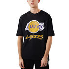 New Era Mens La Lakers Nba Script Short Sleeve T-Shirt Tee Top - Black