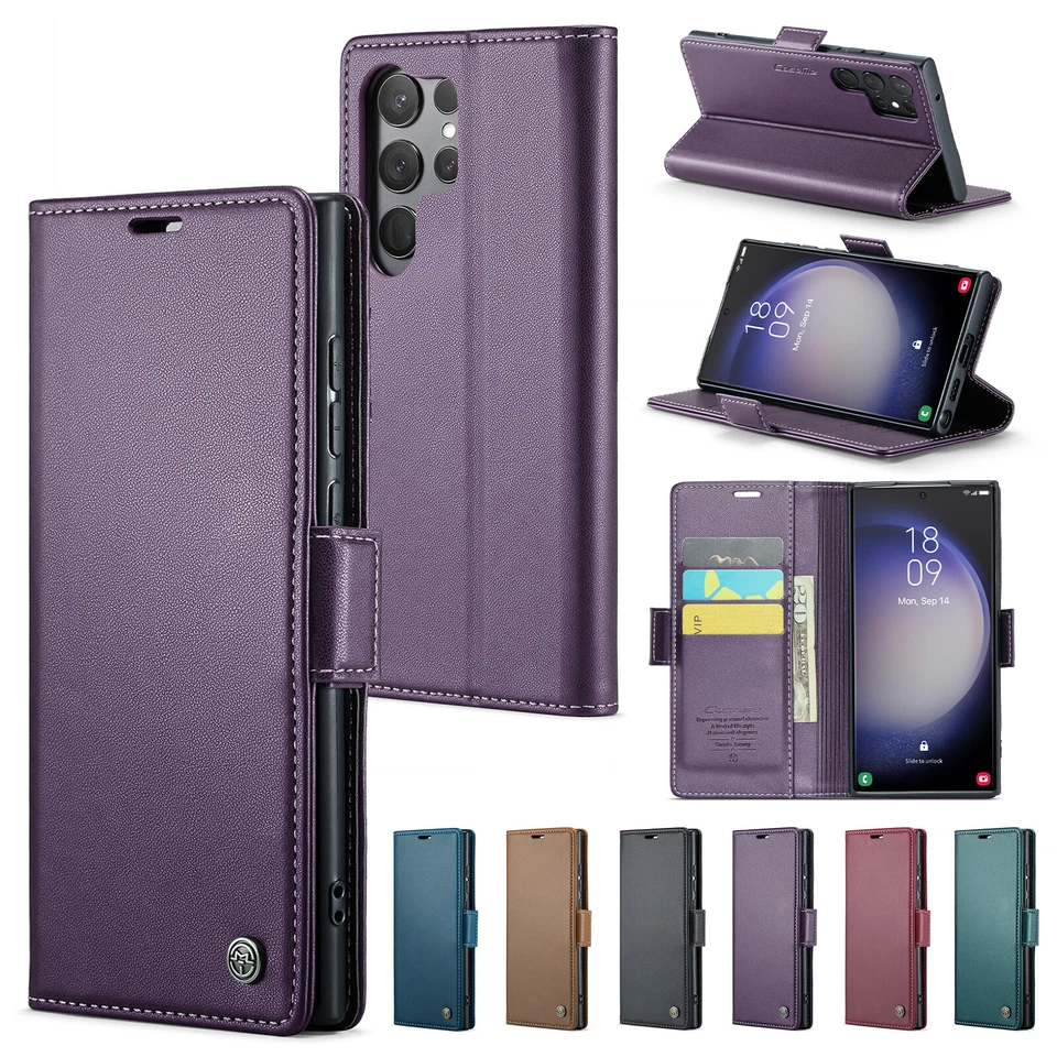 For Samsung Galaxy S24 Ultra/S23 FE Slim Leather Wallet Magnetic Flip Phone Case - Image 1 of 4