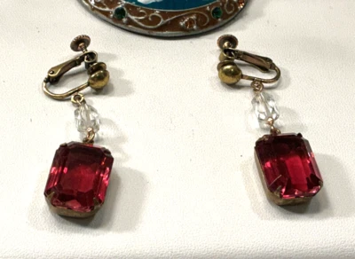 Moda Pendientes Rojo Vidrio Transparente Grueso Latón Clip On Gota Lote 93 Foto 1 de 3