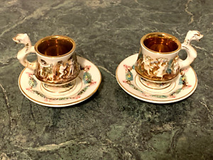 2 CAPODIMONTE DEMITASSE Espresso Cherubs Cup & Saucer set made in Italy