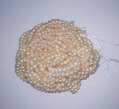 Perles d'eau douce, Rondes. Ivoire Blanc irisé. Nacre Véritable Naturel. 4-5 mm - Photo 1/4