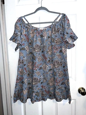 Top túnica EASEL mezcla de algodón fuera del hombro manga con volantes dobladillo inferior talla L Foto 1 de 4