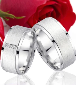 2 SILBER Partner Ringe Trauringe Eheringe , Gravur Gratis , 9 mm Breit , T301-3 - Bild 1 von 1