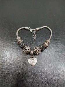FIORA Charm Italy Sterling Silver 925 Bracelet 9 Charms Amethyst 7 1/2"-8 1/2" - Picture 1 of 4