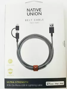 NEW MFi Native Union Belt Braided DUAL Cable Made for iPhone 14 Pro Max 13 12 11 - Picture 1 of 1