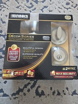 Paquete combinado de perilla y perno de puerta de entrada con llave Brinks Satin NICKEL NUEVO Foto 1 de 4