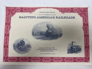 "Saluting America's Railroads" Miami Stamp Expo '89 in Hollywood, FL Flyer - Picture 1 of 2