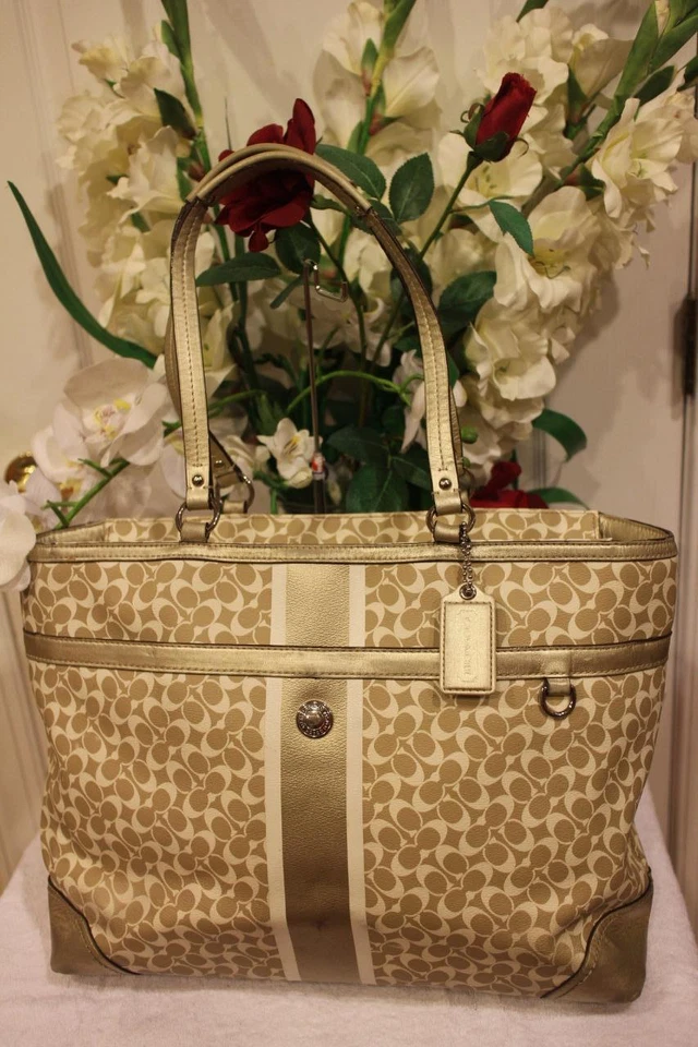 (z) COACH F15134 gold  Chelsea Heritage Stripe Diaper Bag Handbag (u100 - Image 1 of 1