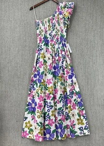 Aakaa Summer Dress Womens Size S Multicolor Floral One Shoulder Smoked Slit NWT - Picture 1 of 10